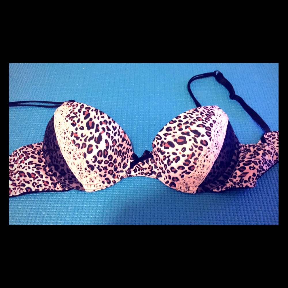 Black, White & Brown Cheetah Leopard print Bra w/ Lace & Sheer detailing